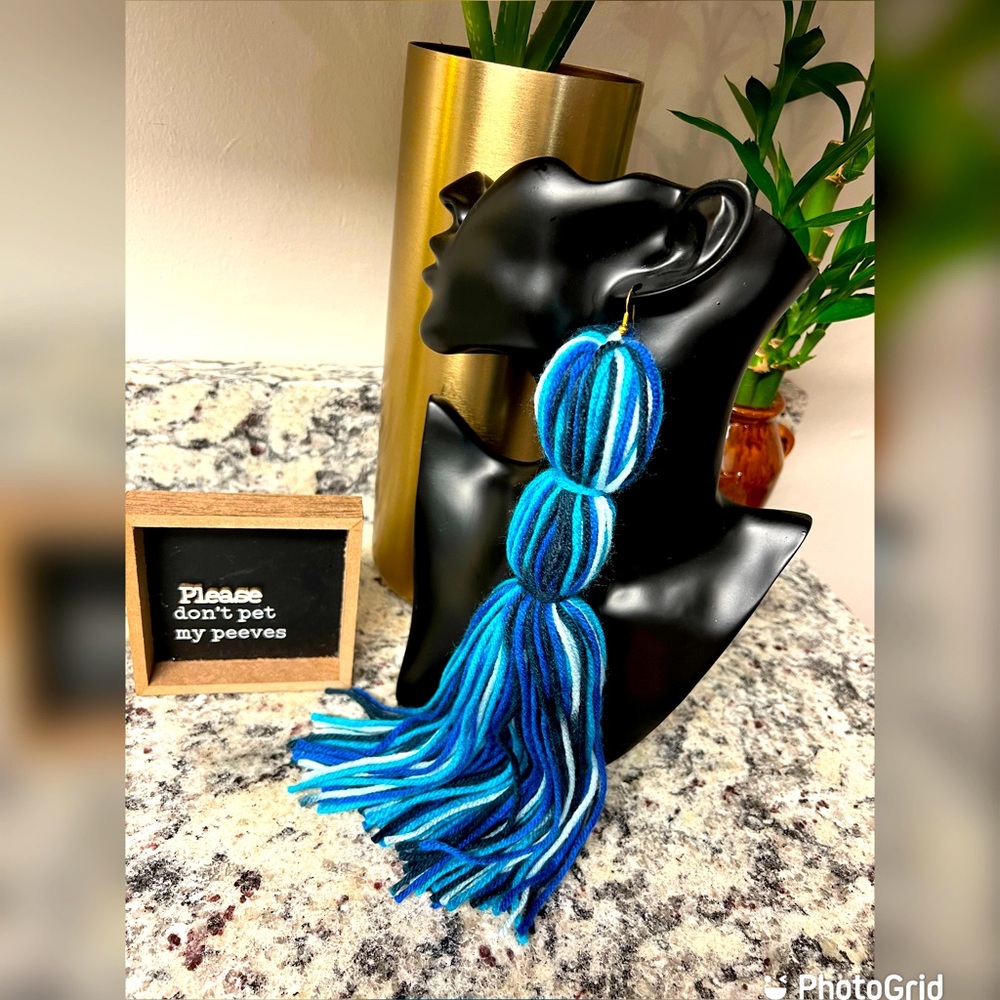 Multi Color Blue XL Tassel Earring